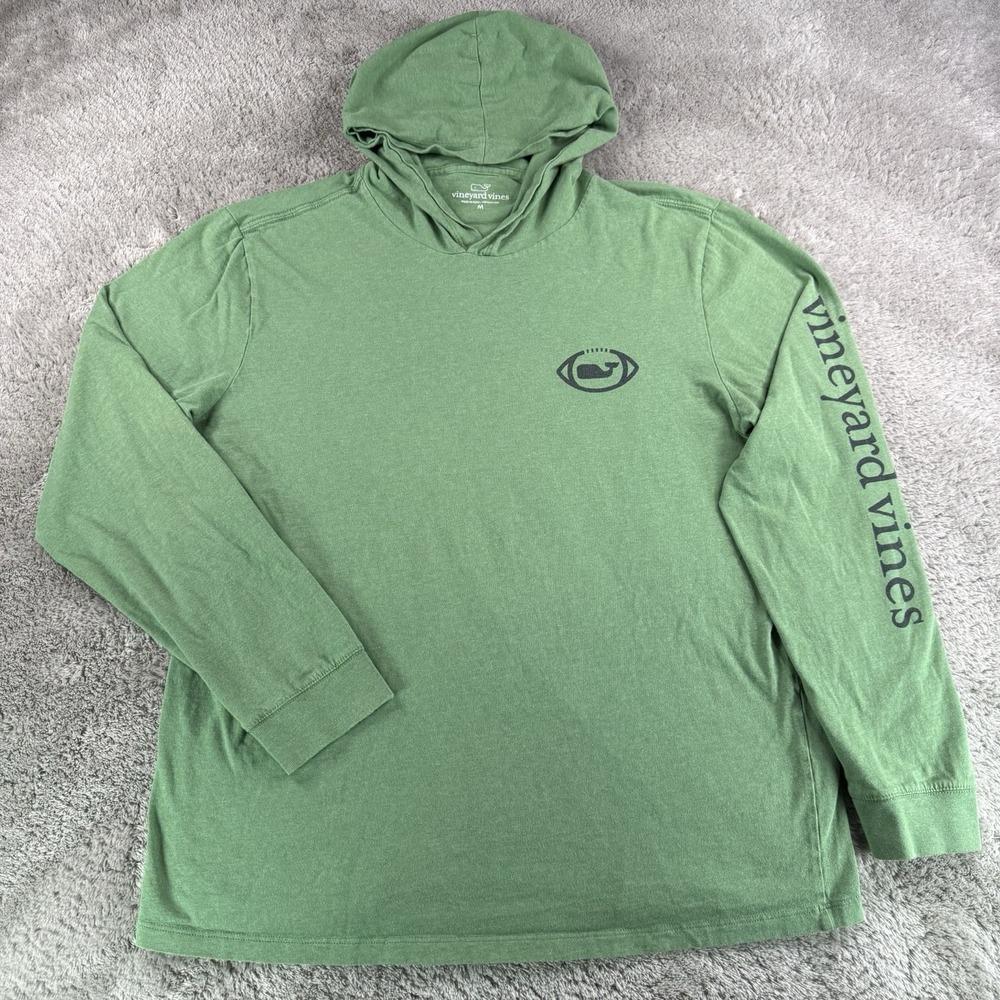 Vineyard Vines Hoodie Mens Medium Green Football Graphic 100% Cotton Spellout